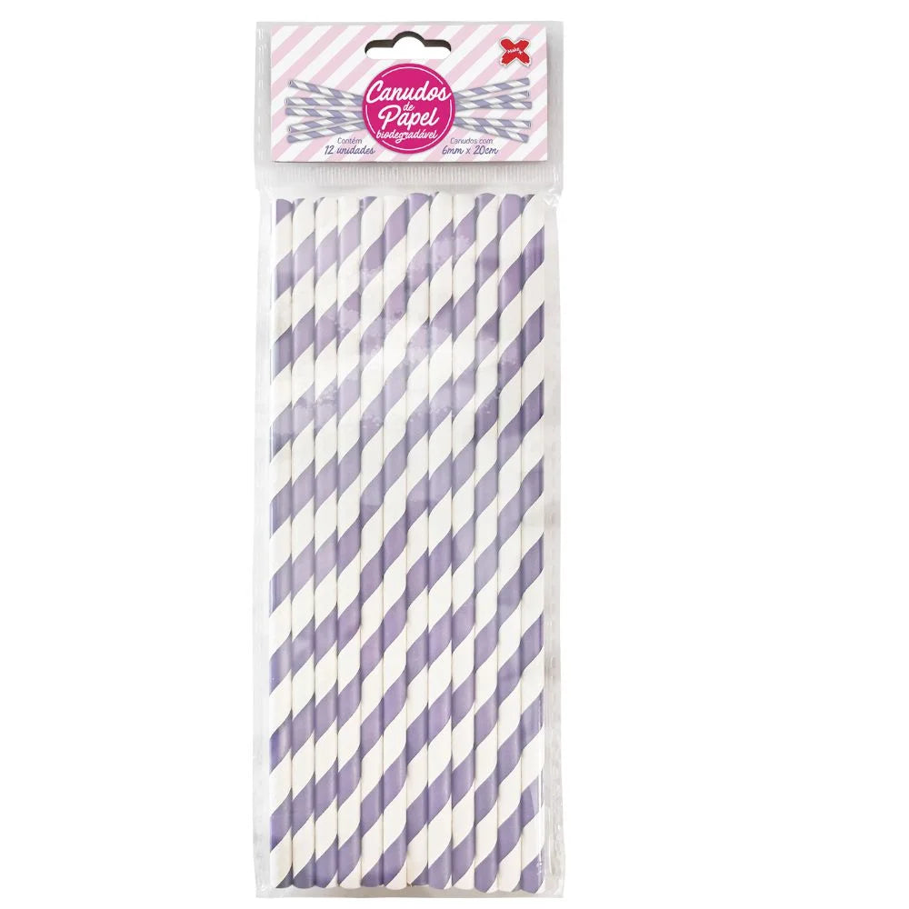 Canudo de Papel Lilás/Branco C/12