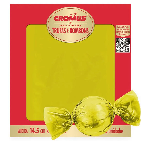 Embalagem P/ Trufas e Bombons Amarelo Liso 14,5x15,5 cm C/100 Unidades Cromus