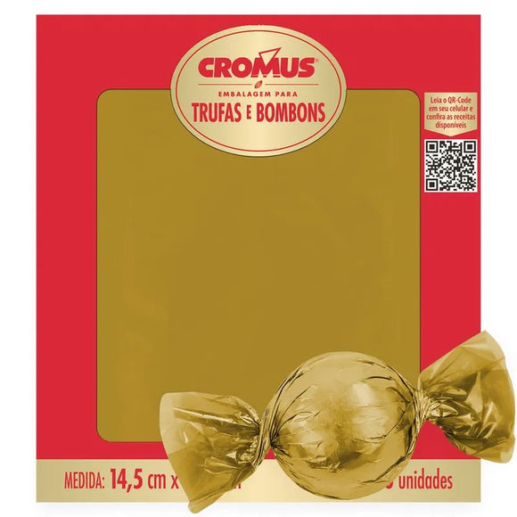 Embalagem P/ Trufas e Bombons Ouro Liso 14,5x15,5 cm C/100 Unidades Cromus