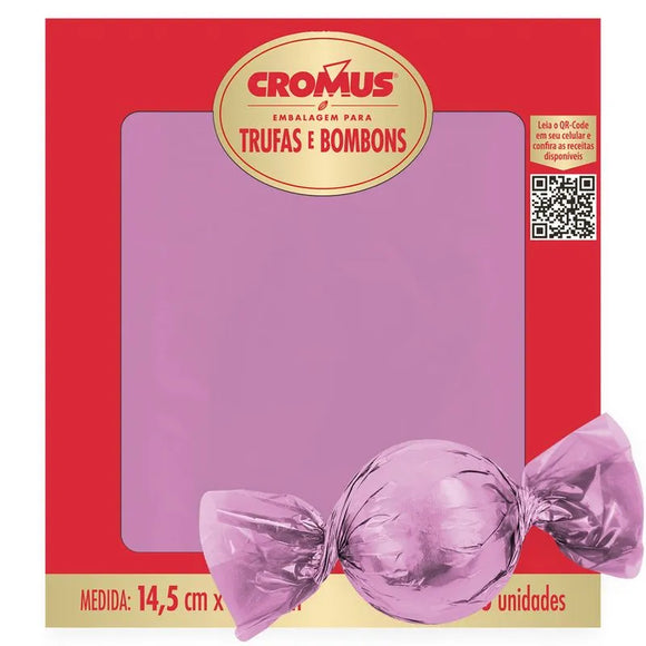 Embalagem P/ Trufas e Bombons Rosa Chiclete Liso 14,5x15,5 cm C/100 Unidades Cromus
