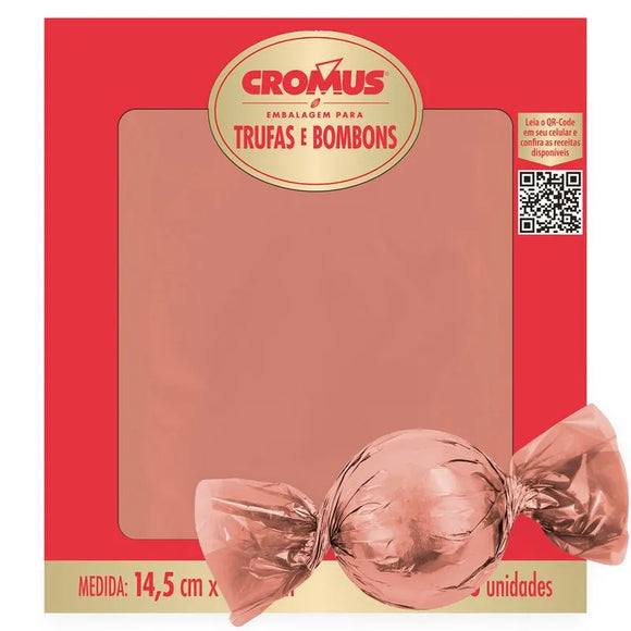 Embalagem P/ Trufas e Bombons Rosê Gold Liso 14,5x15,5 cm C/100 Unidades Cromus