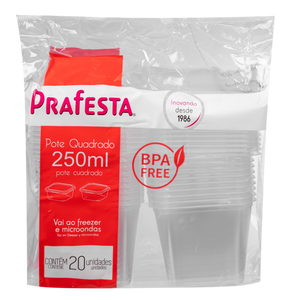 Pote Quadrado Com Tampa 250ml C/20 - Prafesta