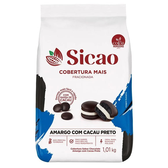 Cobertura fracionada Sicao Em Gotas Mais 1,01kg Meio Amargo Com Cacau Preto