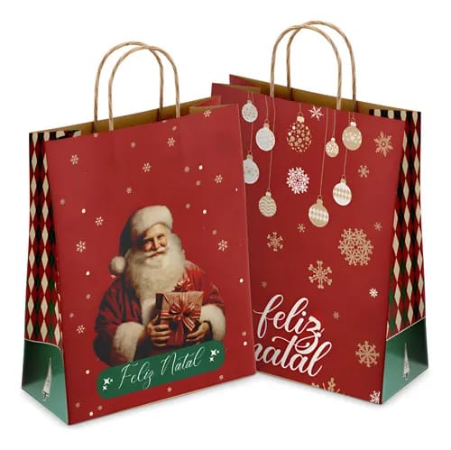 Sacola Feliz Natal Vermelha 24x15,5x31cm Unidade