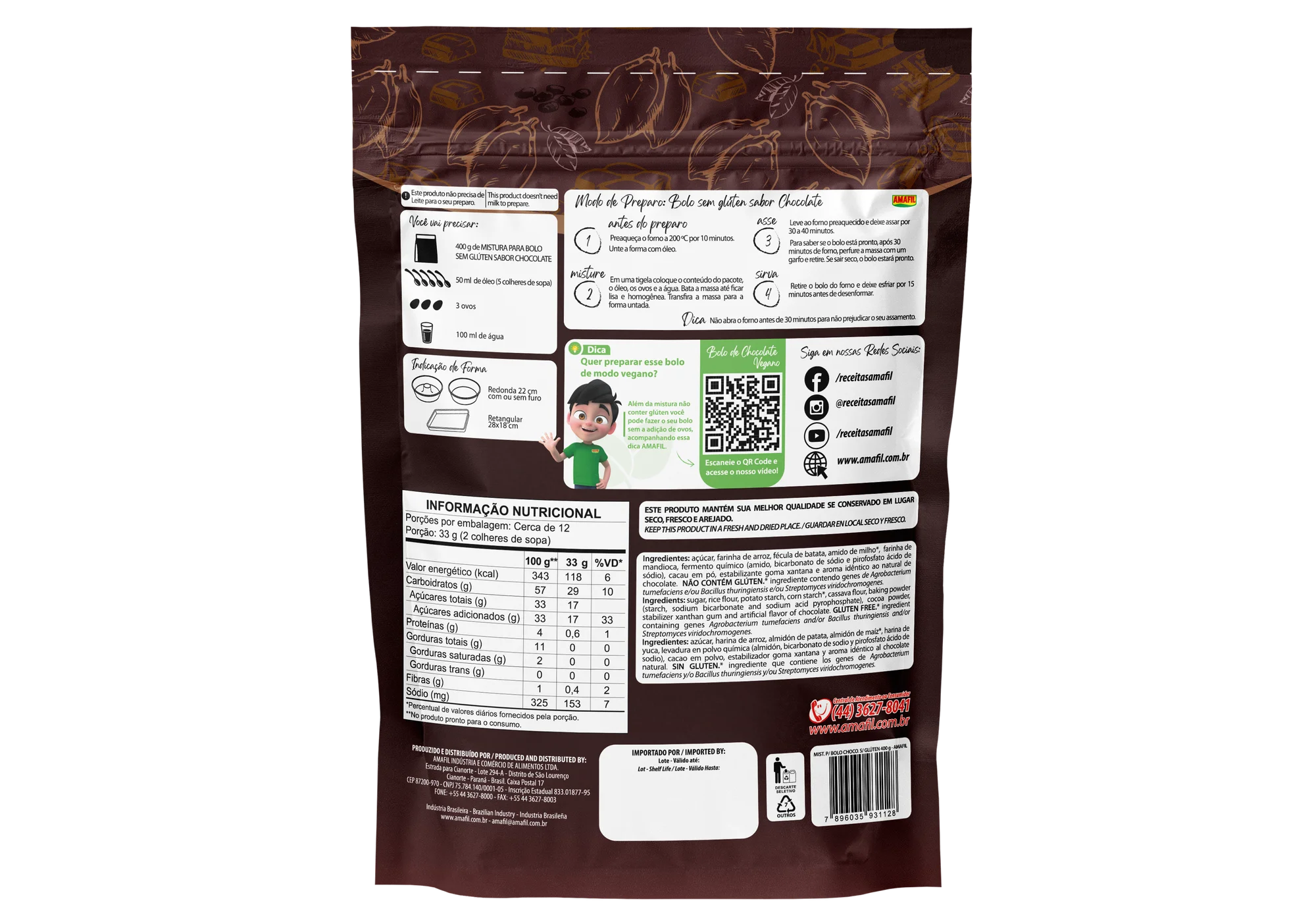 MISTURA BOLO AMAFIL CHOCOLATE SEM GLUTEN 400GR