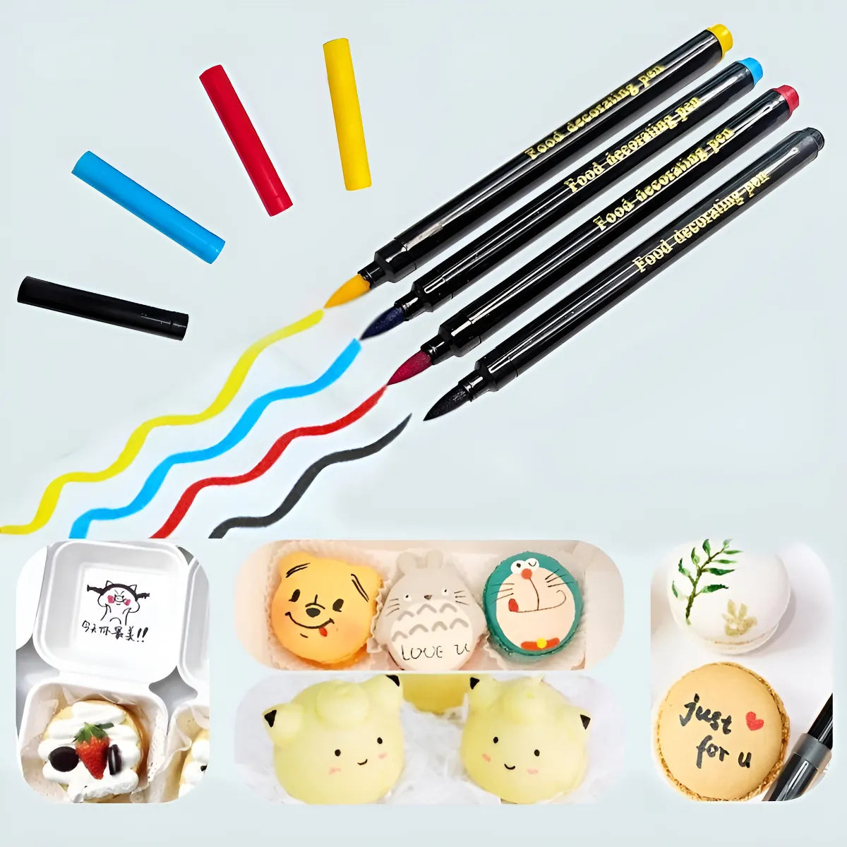 Jogo Caneta Culinária Colorida 4 Peças - Confeitudo
