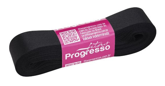 Fita de cetim 10m x 22mm Progresso - Preto