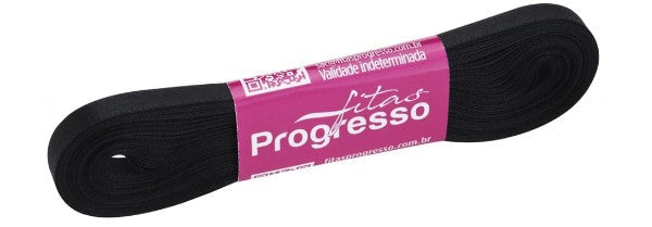 Fita de cetim Cores 10m x 7mm Progresso - Preto