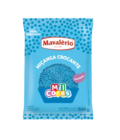 Confeito Miçanga Crocante Azul 500g Mavalério