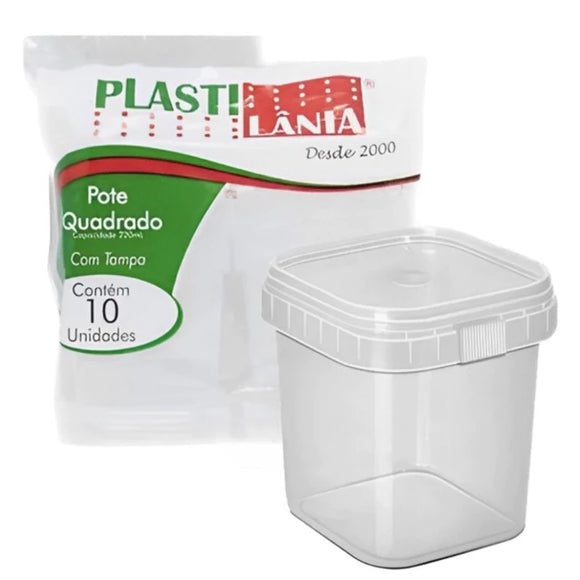 Pote Quadrado C/ Tampa e Lacre 220ml C/ 10 - Plastilânia