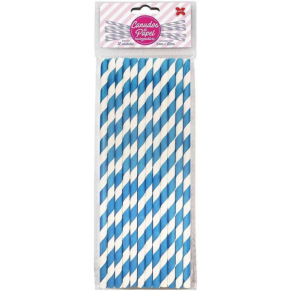 Canudo de Papel Azul/Branco C/12