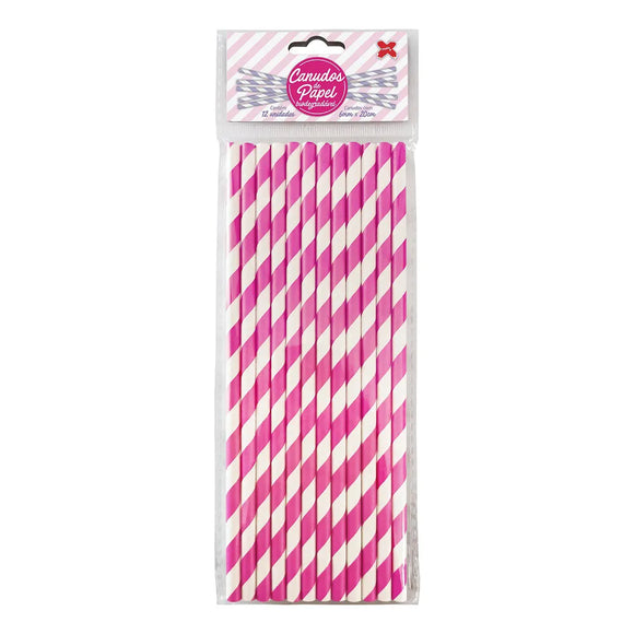 Canudo de Papel Pink/Branco C/12