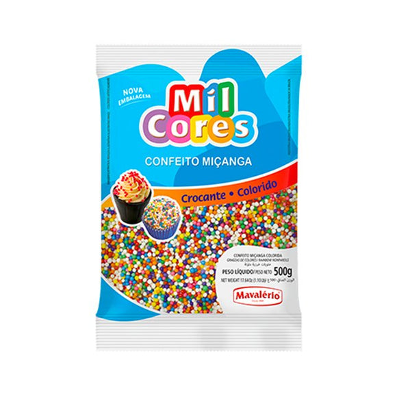 Confeito Miçanga Crocante Colorida 500g - Mavalério
