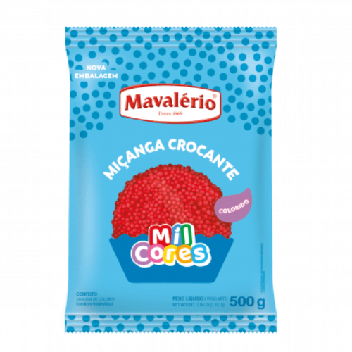 Confeito Miçanga Crocante Vermelha 500g Mavalério